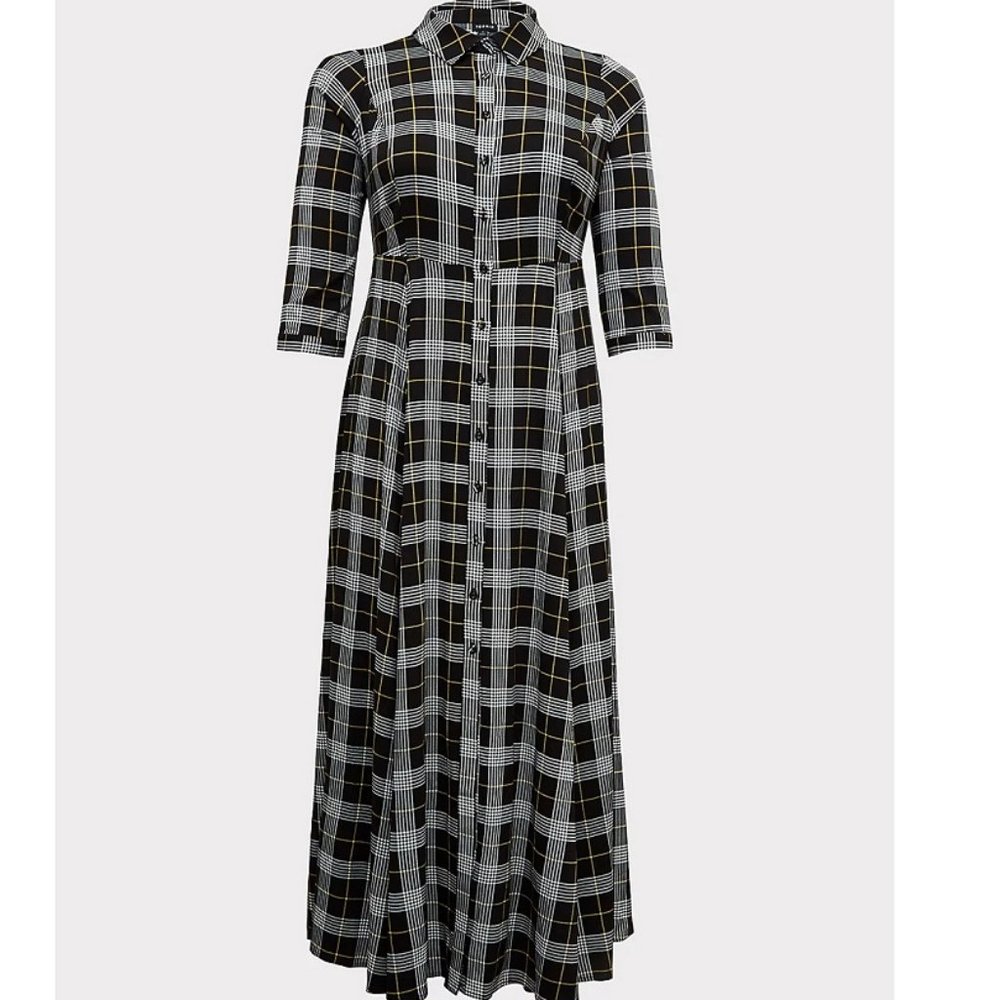 TORRID Black Plaid Challis Button Front Maxi Shirt Dress Size 2